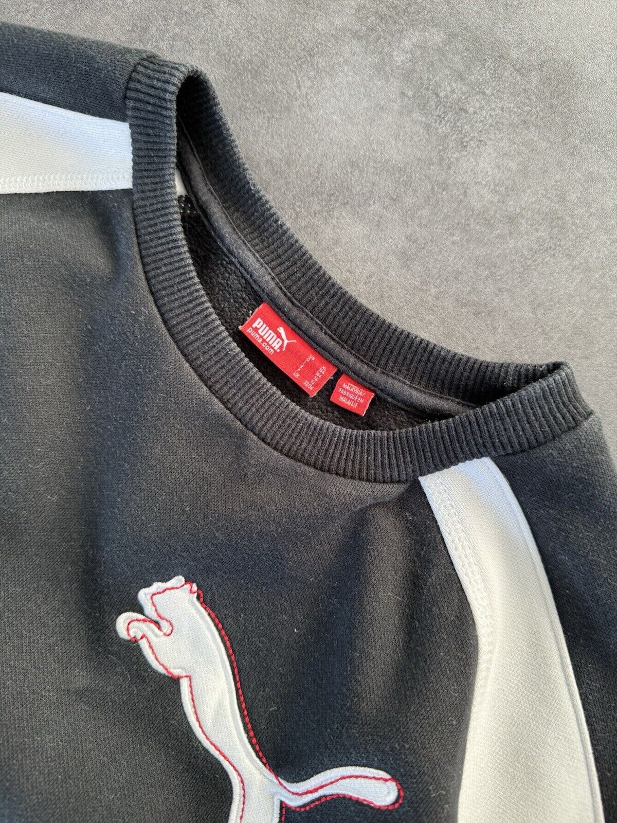 Vintage Womens 90s Puma Spellout Sweatshirt Black and White Embroidered logo Y2k