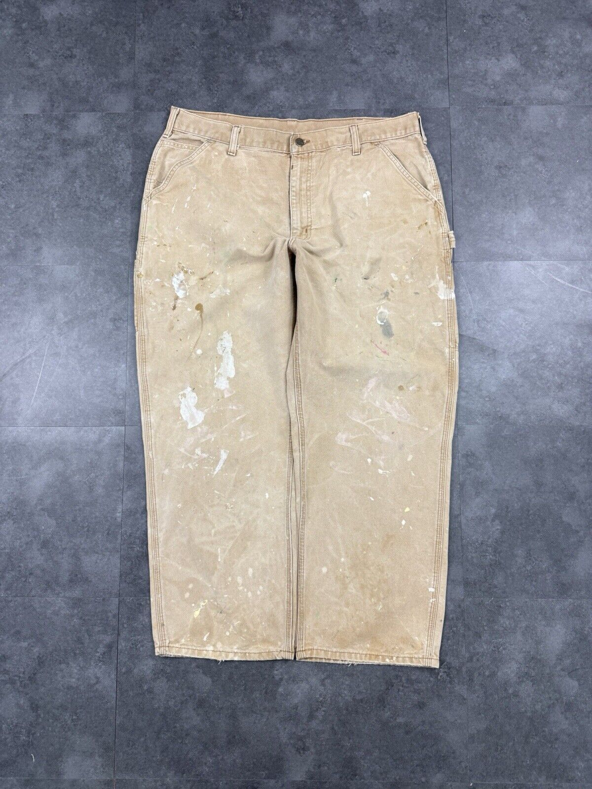 Vintage Carhartt Tan Brown Heavy Carpenter Baggy Trousers 38x30