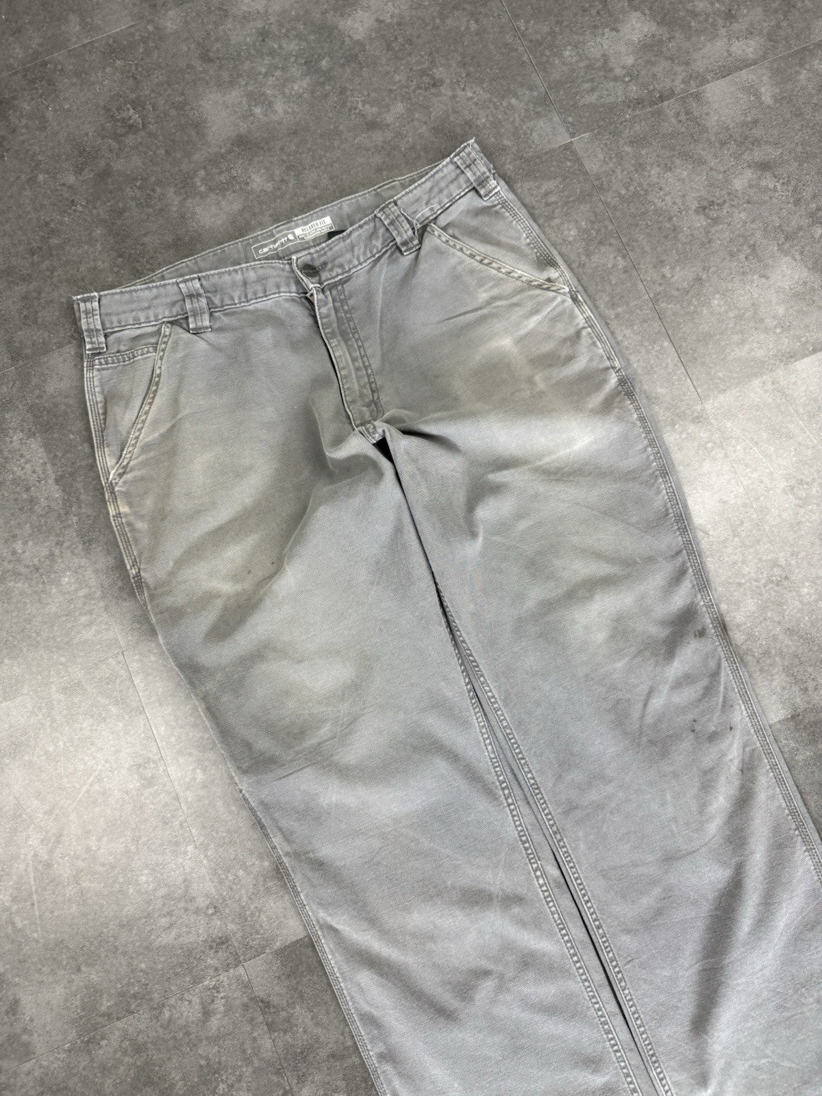 Vintage Carhartt Workwear Trousers Y2k 90s Cargo Pant Size 35w 30L Grey Mens