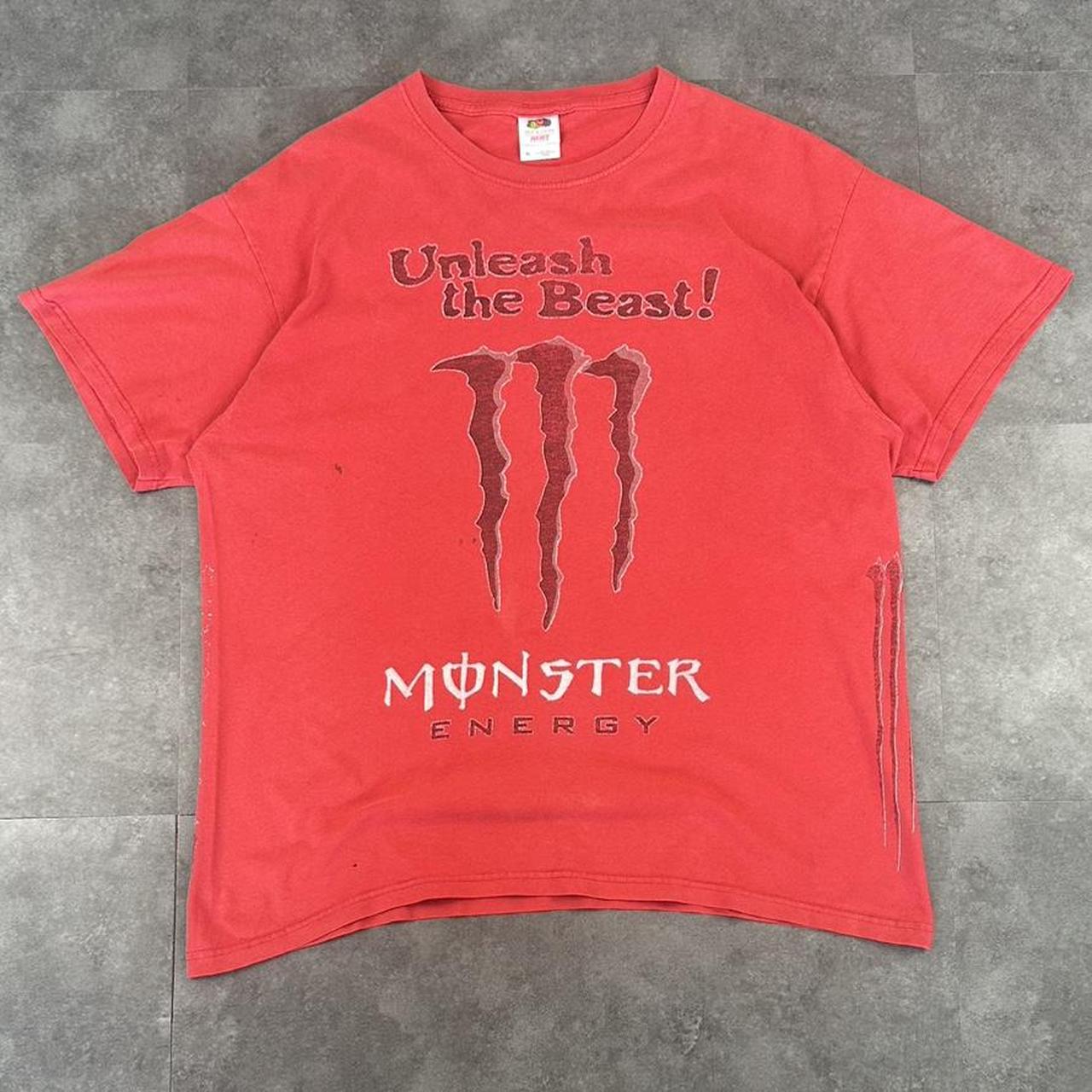 Fruit of The Loom x Monster Energy T 2000s Print Logo design graphic T shirt