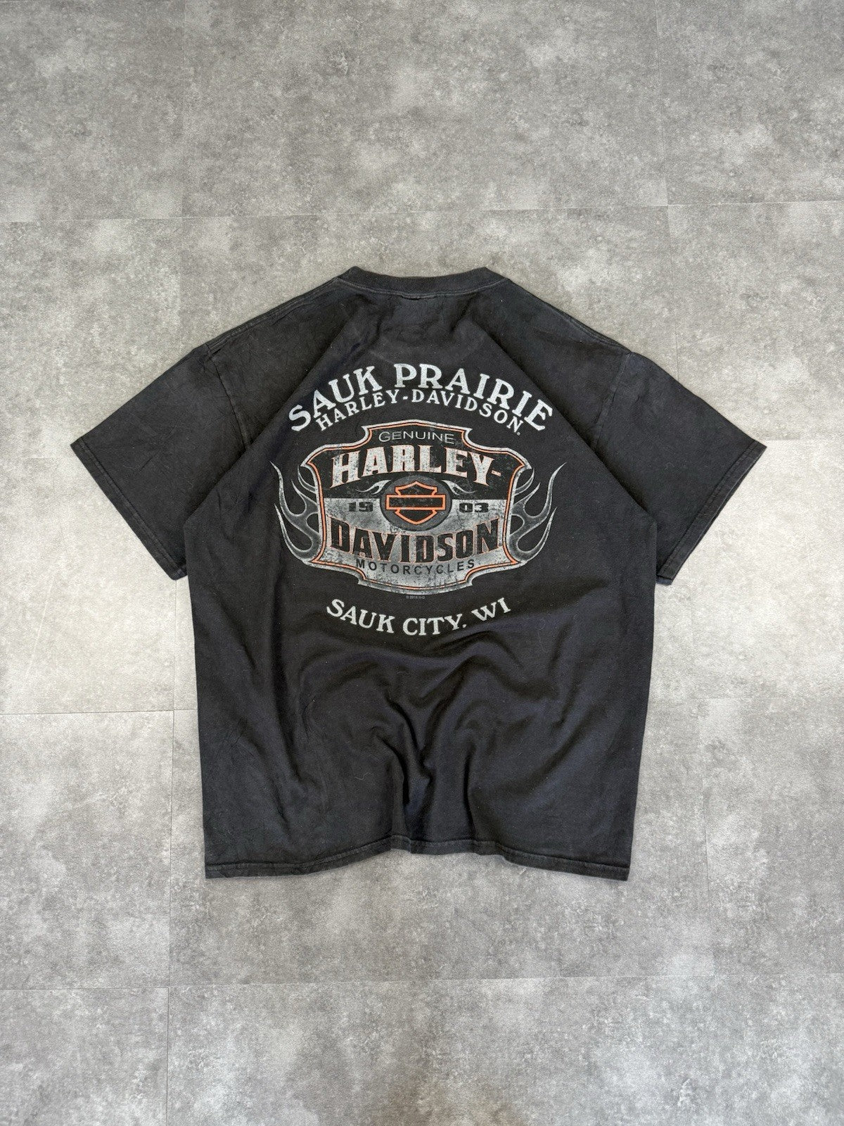 Harley Davidson Y2k Biker Grunge Spellout T-Shirt Sauk City Size XL