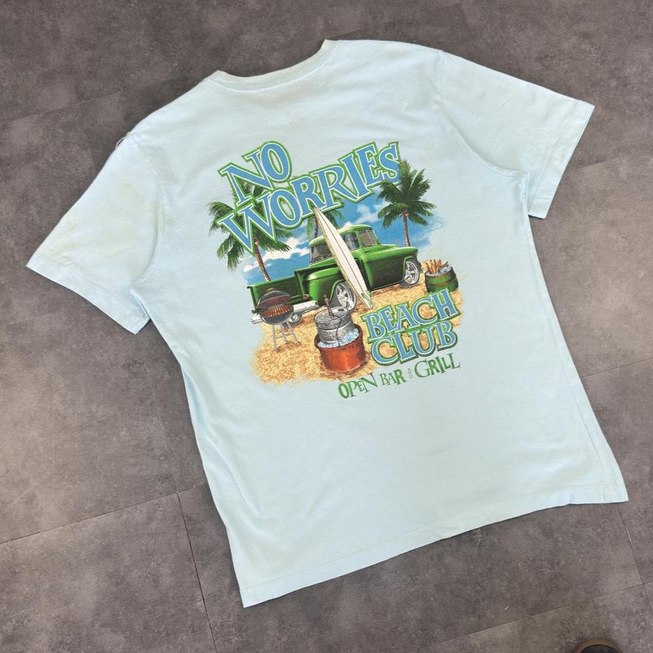 No Worries Beach Club T 2000s Y2K logo print design