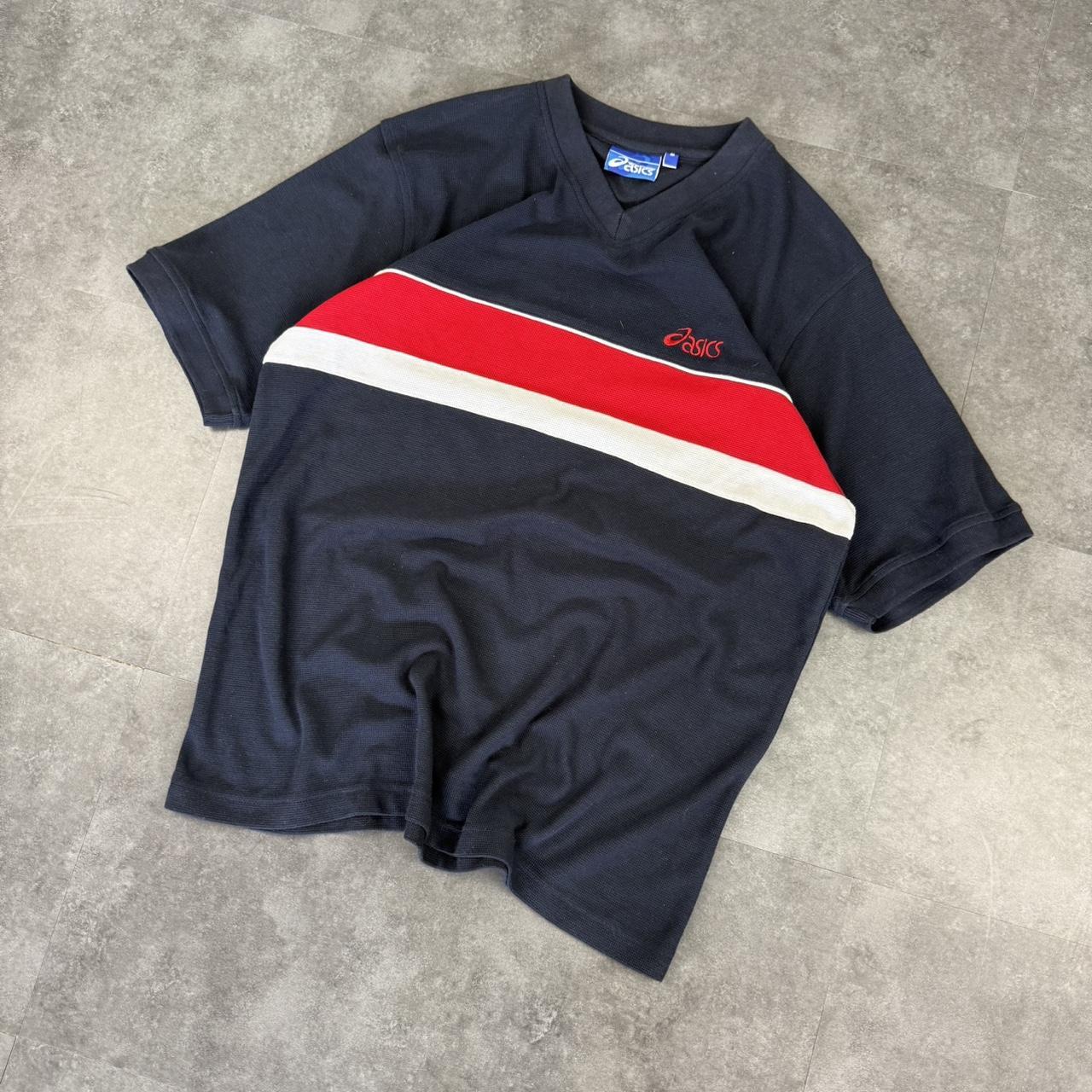 Asics 2000s vintage 90s Y2K V neck sportswear T-Shirt