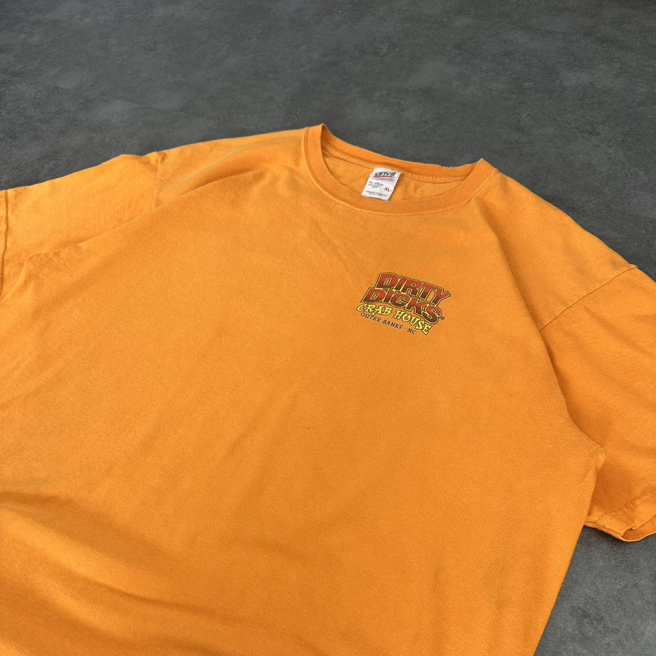 Anvil T 2000s Y2K logo print Dirty Dicks crab house logo