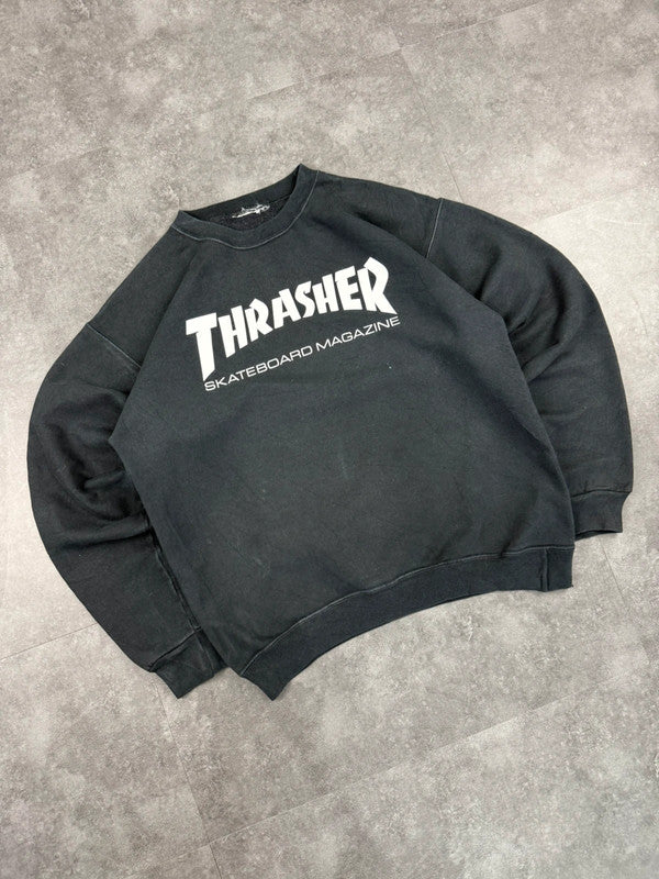 Thrasher 2000s Graphic Print Grunge Skateboarding Spellout Sweatshirt Black