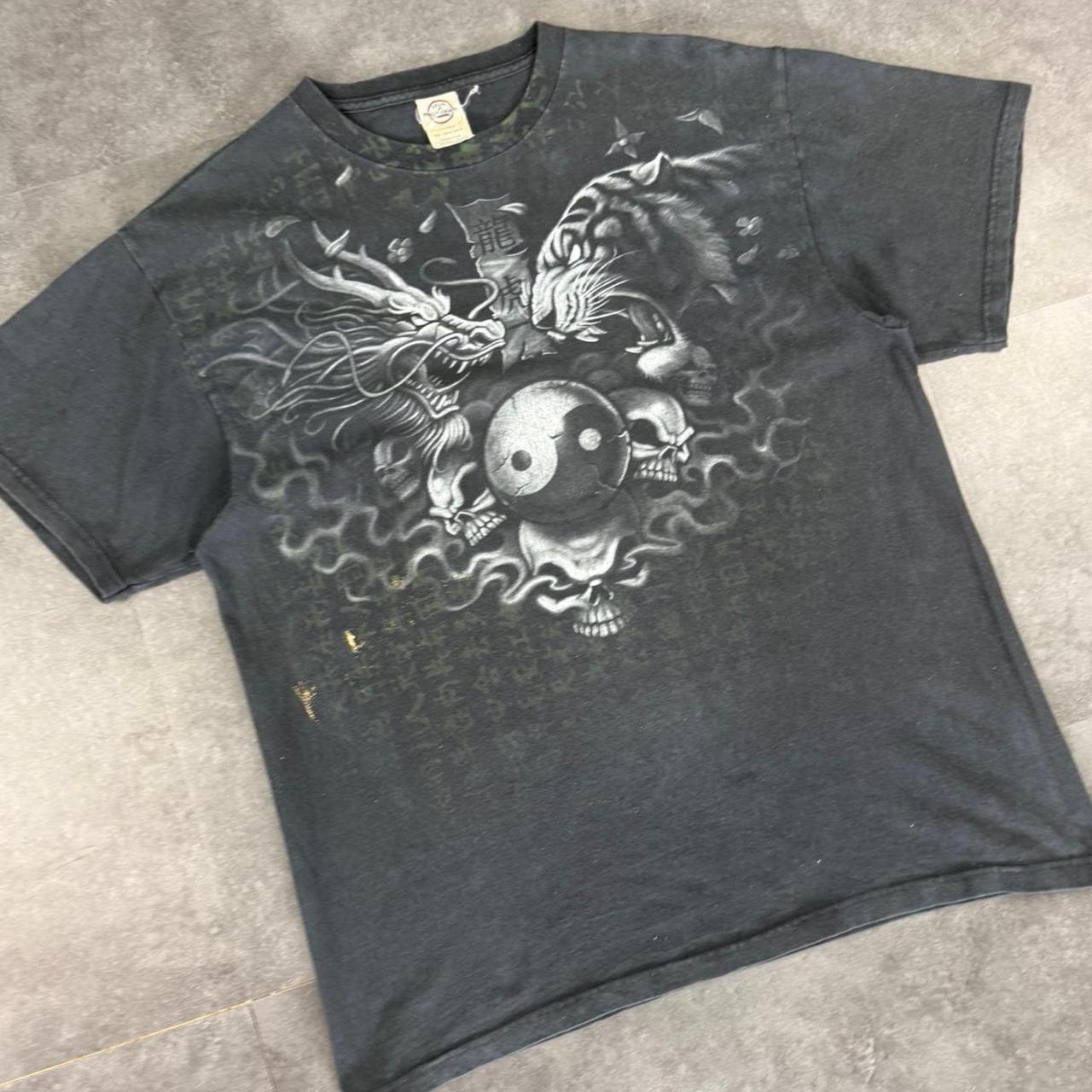 Dragon Tiger Tribal 2000s skater Grunge Print graphic T shirt