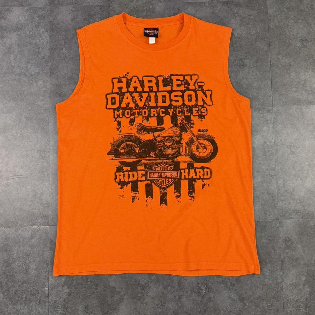 Harley Davidson 2000s biker motorcycle logo Spellout graphic sleeveless vest T shirt