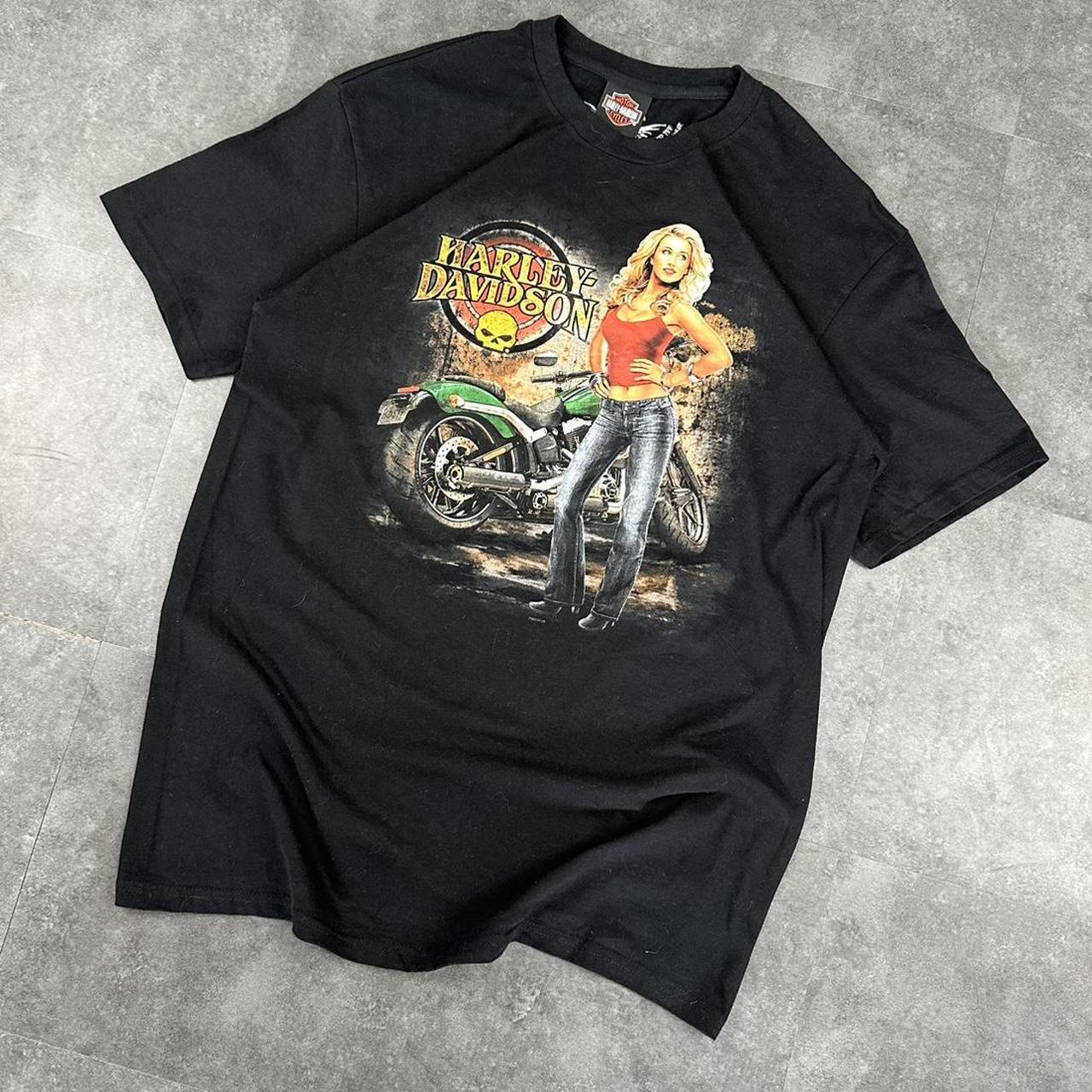 Harley Davidson 2000s biker motorcycle logo Spellout graphic T shirt