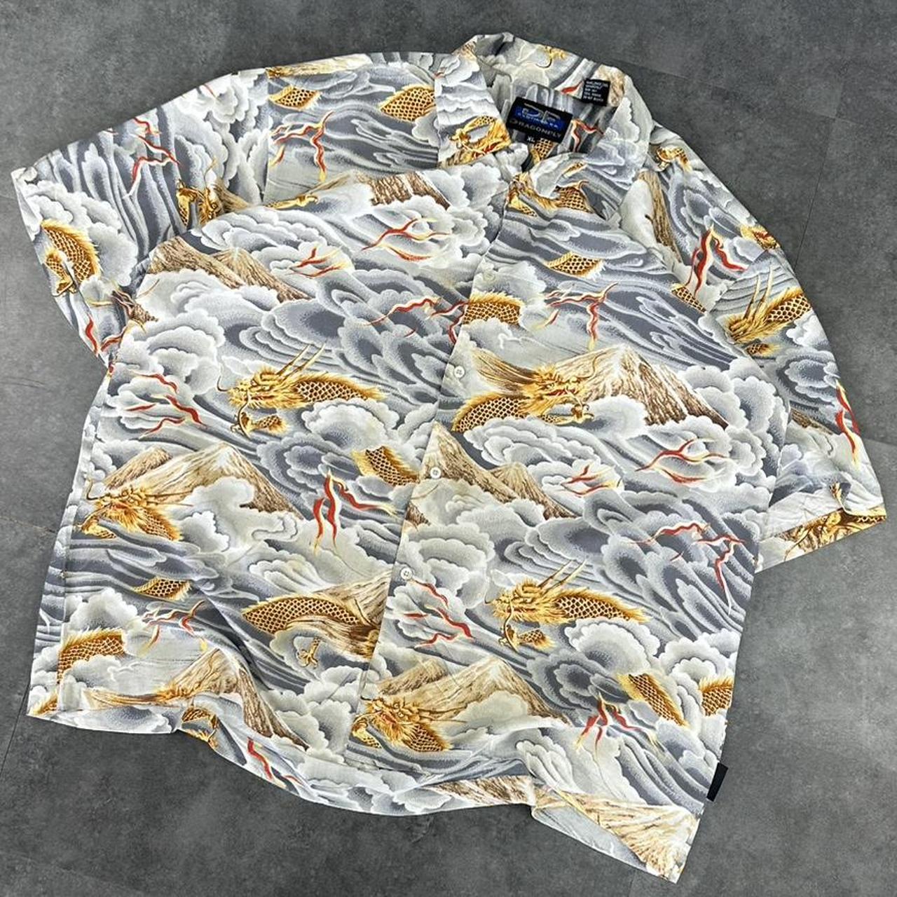 Dragonfly 2000s vintage 90s Y2K lightweight Summer racing button down bowling Shirt
