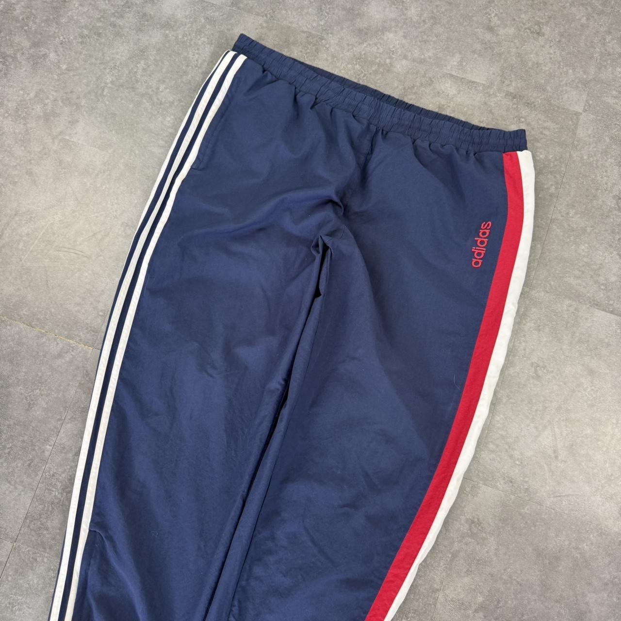 Adidas blue and red 2000s baggy vintage sportswear adjustable track pants