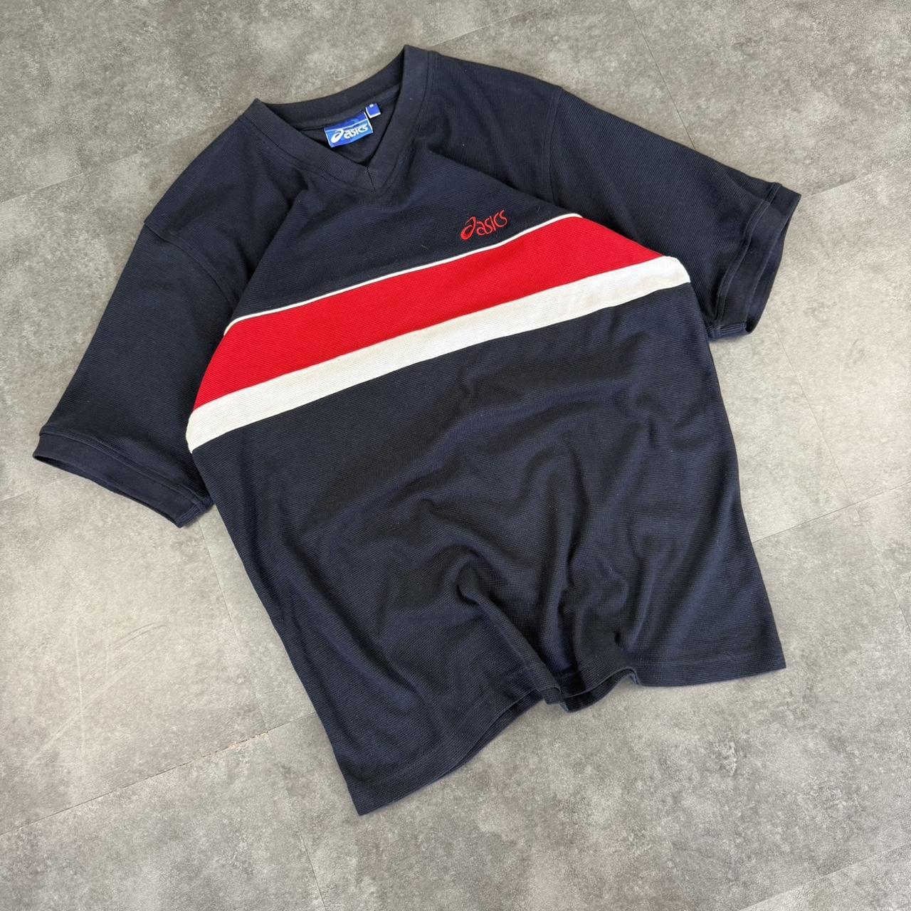 Asics 2000s vintage 90s Y2K V neck sportswear T-Shirt