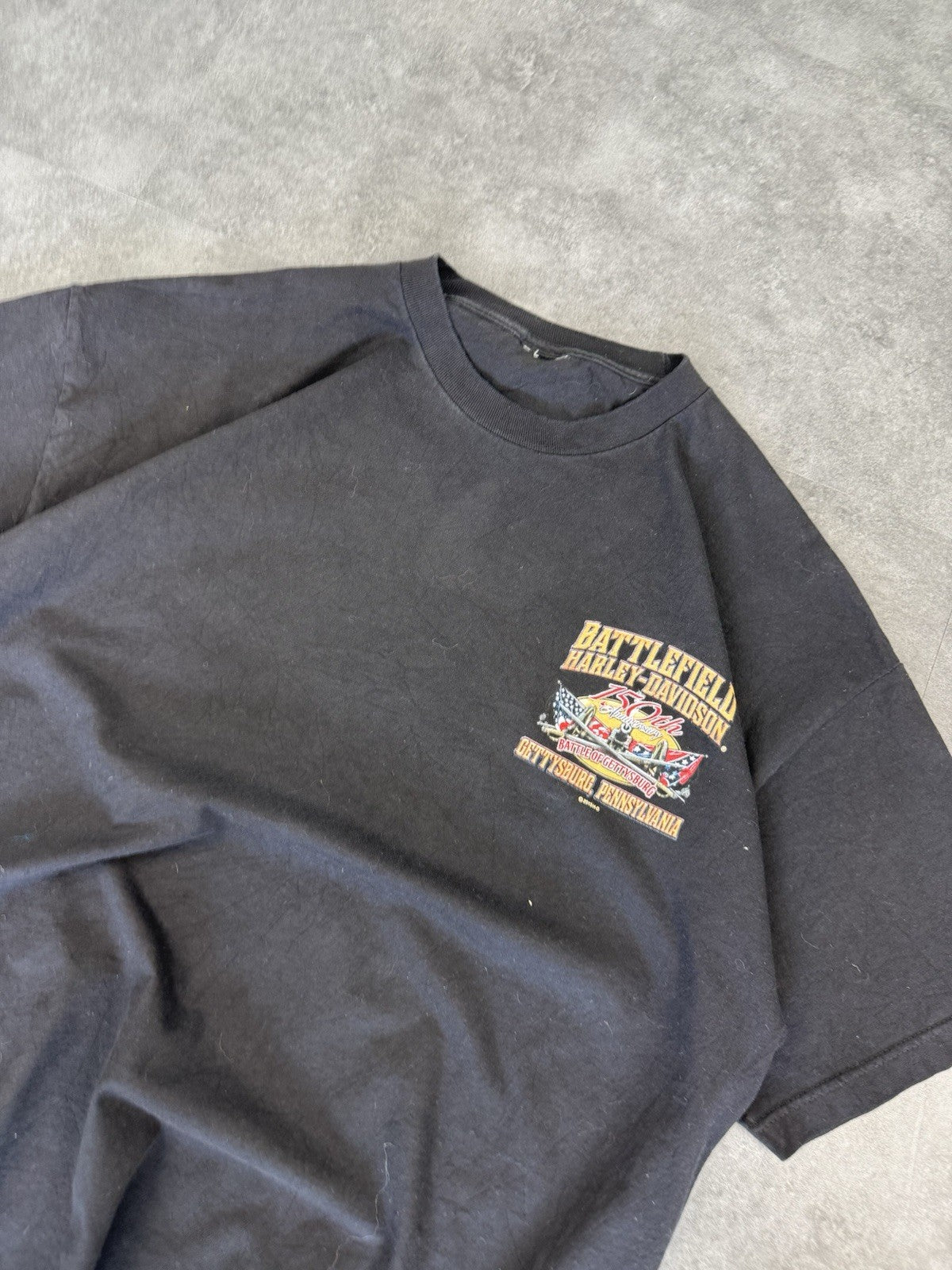 Harley Davidson Y2k Biker Grunge Spellout T-Shirt Battlefield Size XL