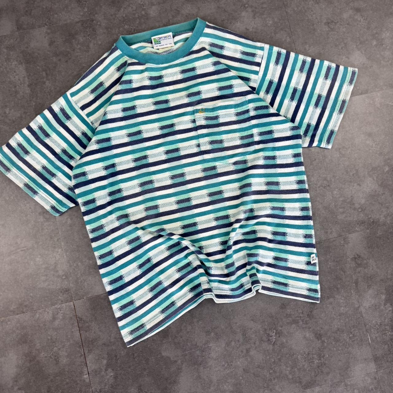 Off Shore Newport Beach surf 90s embroidered Logo stripe T shirt
