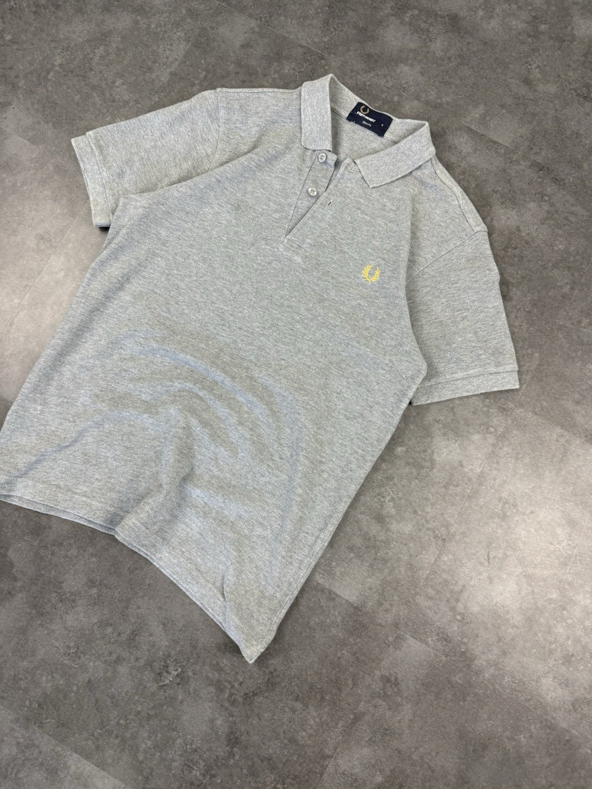 Fred Perry Polo Shirt Embroidered Crest Logo Grey Size S