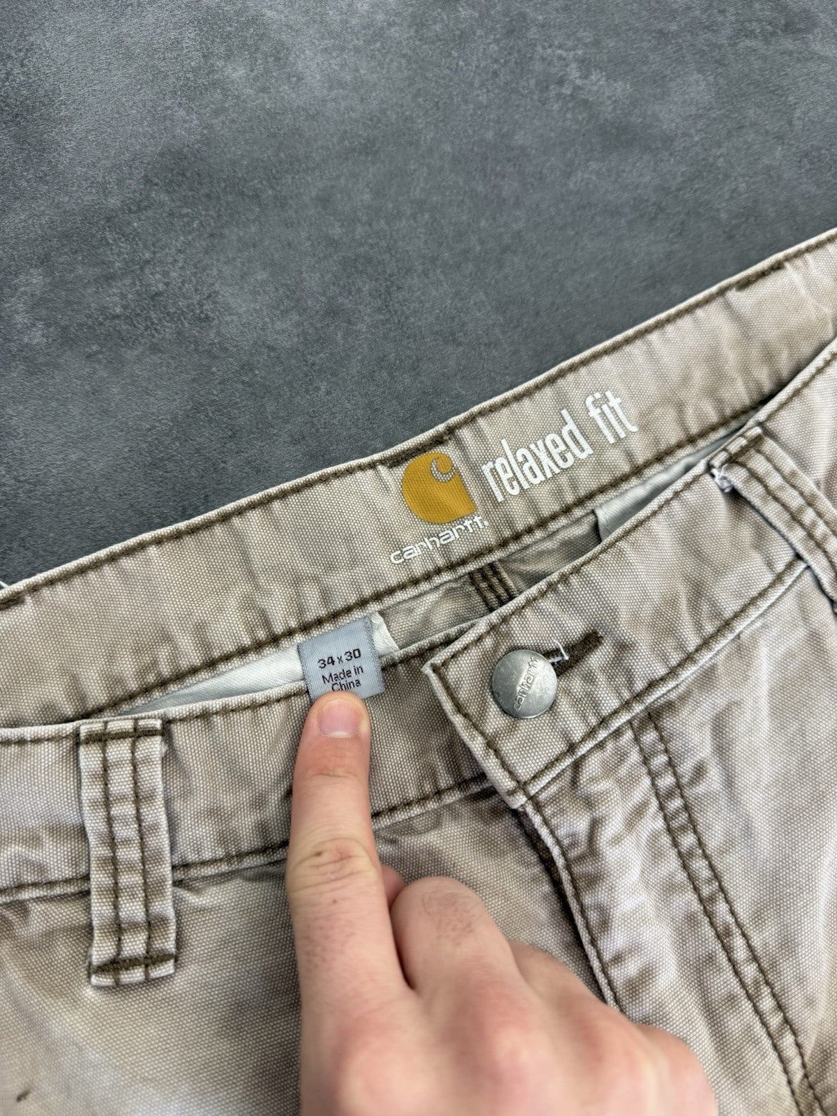 Carhartt Carpenter Cargo Pants Khaki Faded Vintage Workwear, Mens W34 L30