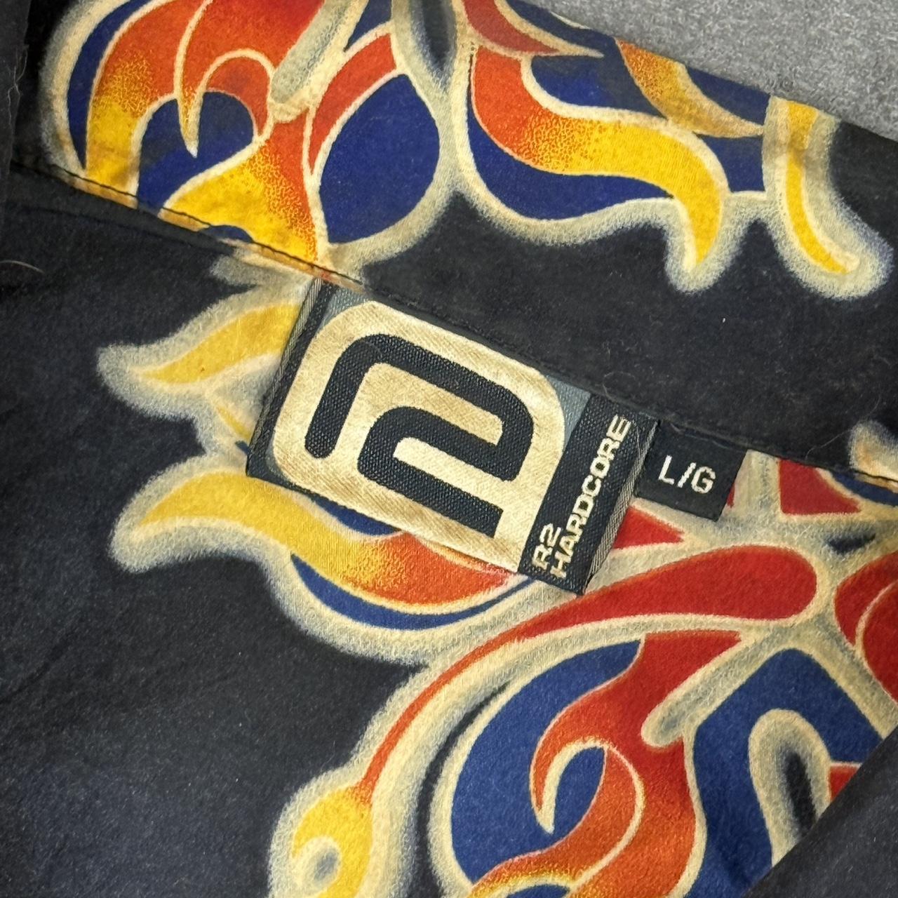 R2 Hardcore 2000s vintage 90s Y2K lightweight Summer flames hiphop Skater button down bowling Shirt