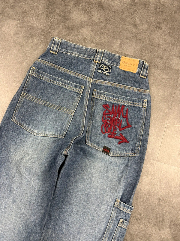 Savvy Denim 2000s Hiphop Graffiti Print Workwear Jorts cargo style Denim Shorts