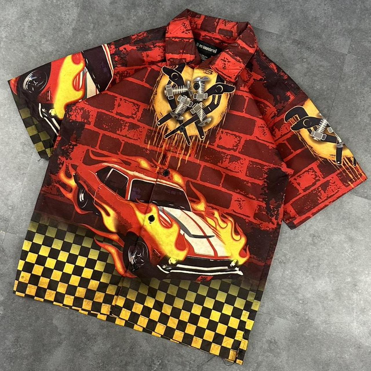 No Boundaries 2000s vintage 90s Y2K lightweight Summer racing button down bowling Shirt
