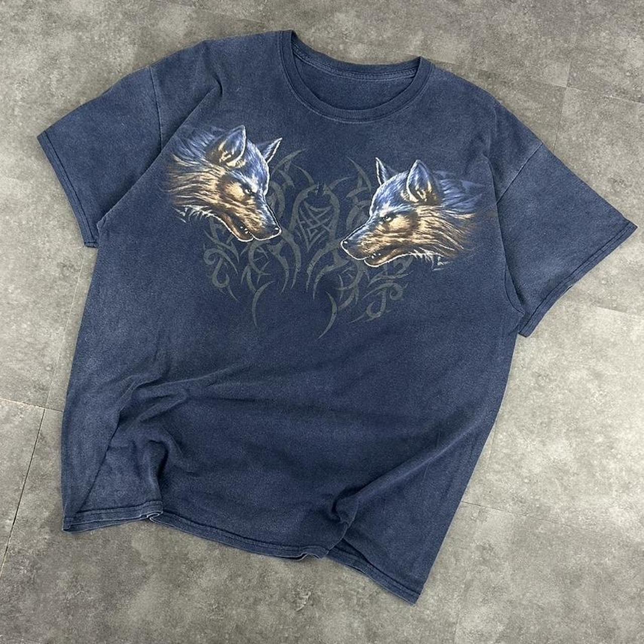 Wolf 2000s Tribal Wolf print graphic logo T shirt