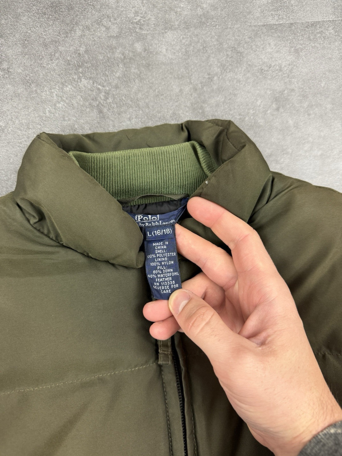 Womens 90s Vintage Polo Ralph Lauren Khaki green Down Puffer Zip Up Jacket L Y2k