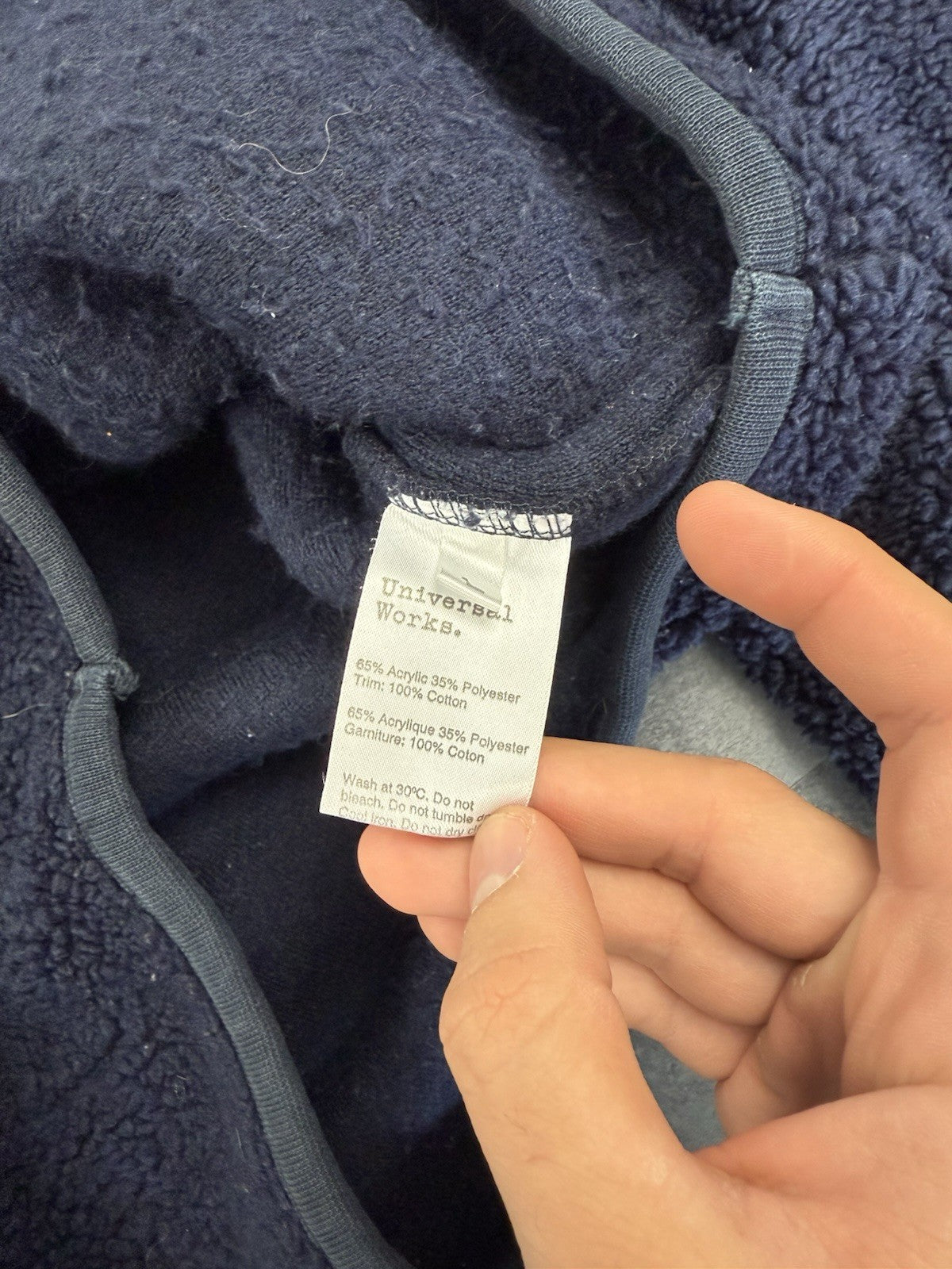 Universal Works Sherpa Fleece Button Cardigan Navy Blue Size L Women's