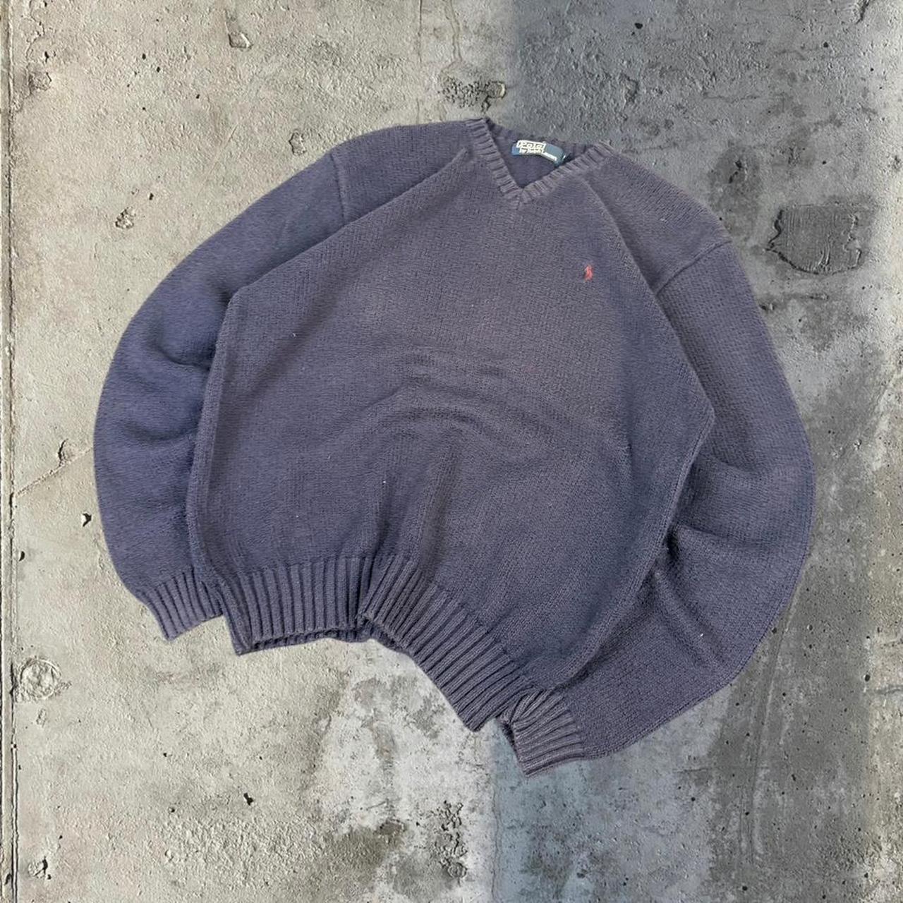 Polo Ralph Lauren 90s chunky knit heavyweight navy v neck jumper