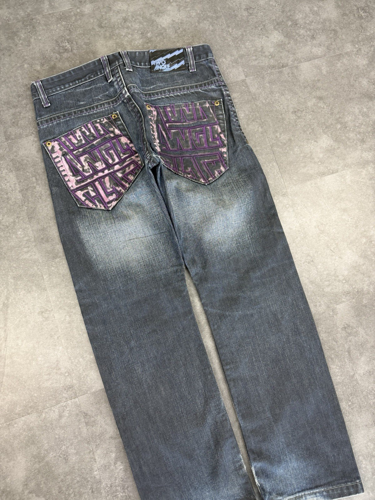 Two Angle 2000s Hip Hop Grunge Baggy Jeans 90s Y2K Vintage Skate Jeans 34W 33L
