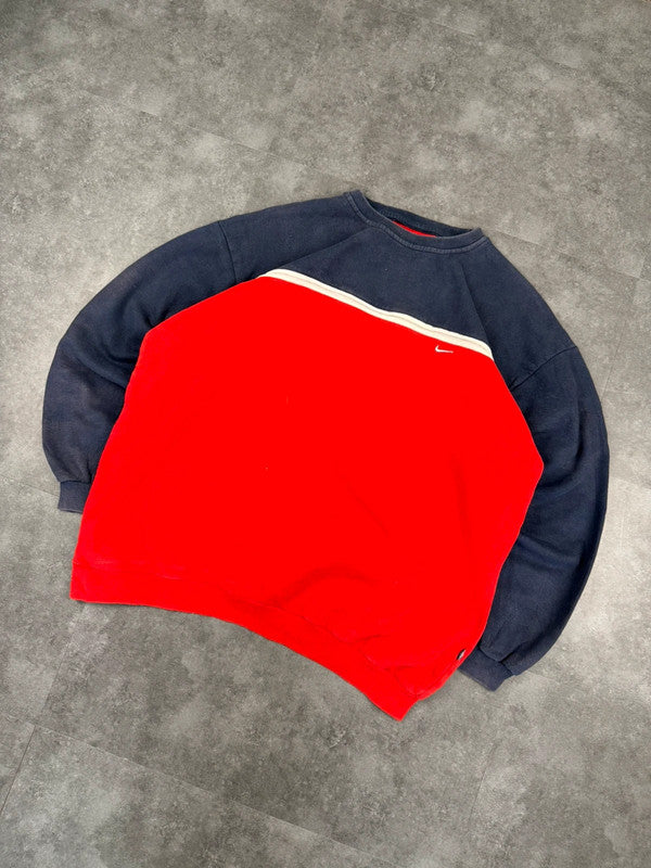 Nike Vintage 90s Sweatshirt Red/Navy Embroidered y2k style Mini Logo