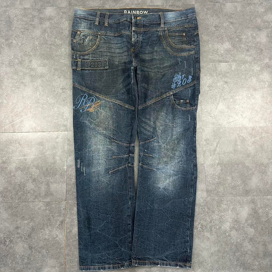 Rainbow 2000s denim streetwear embroidered jeans