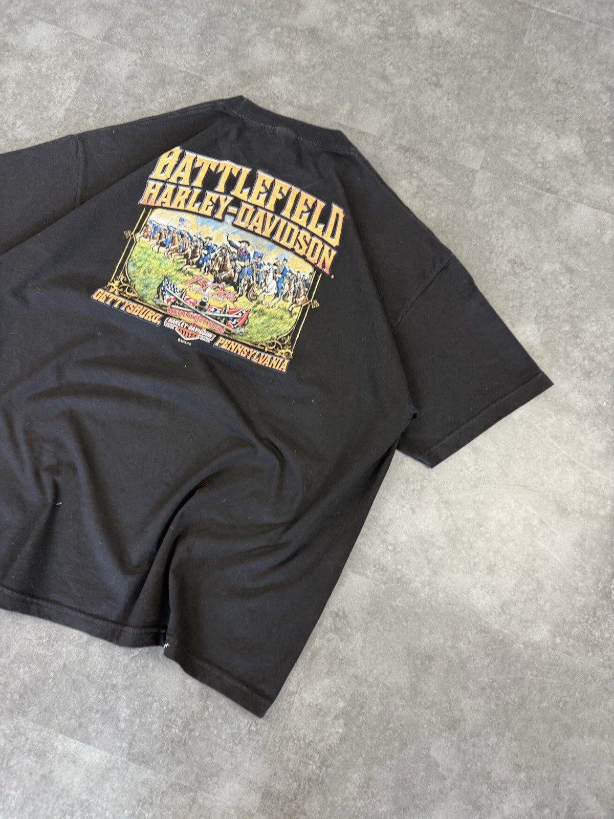 Harley Davidson Y2k Biker Grunge Spellout T-Shirt Battlefield Size XL
