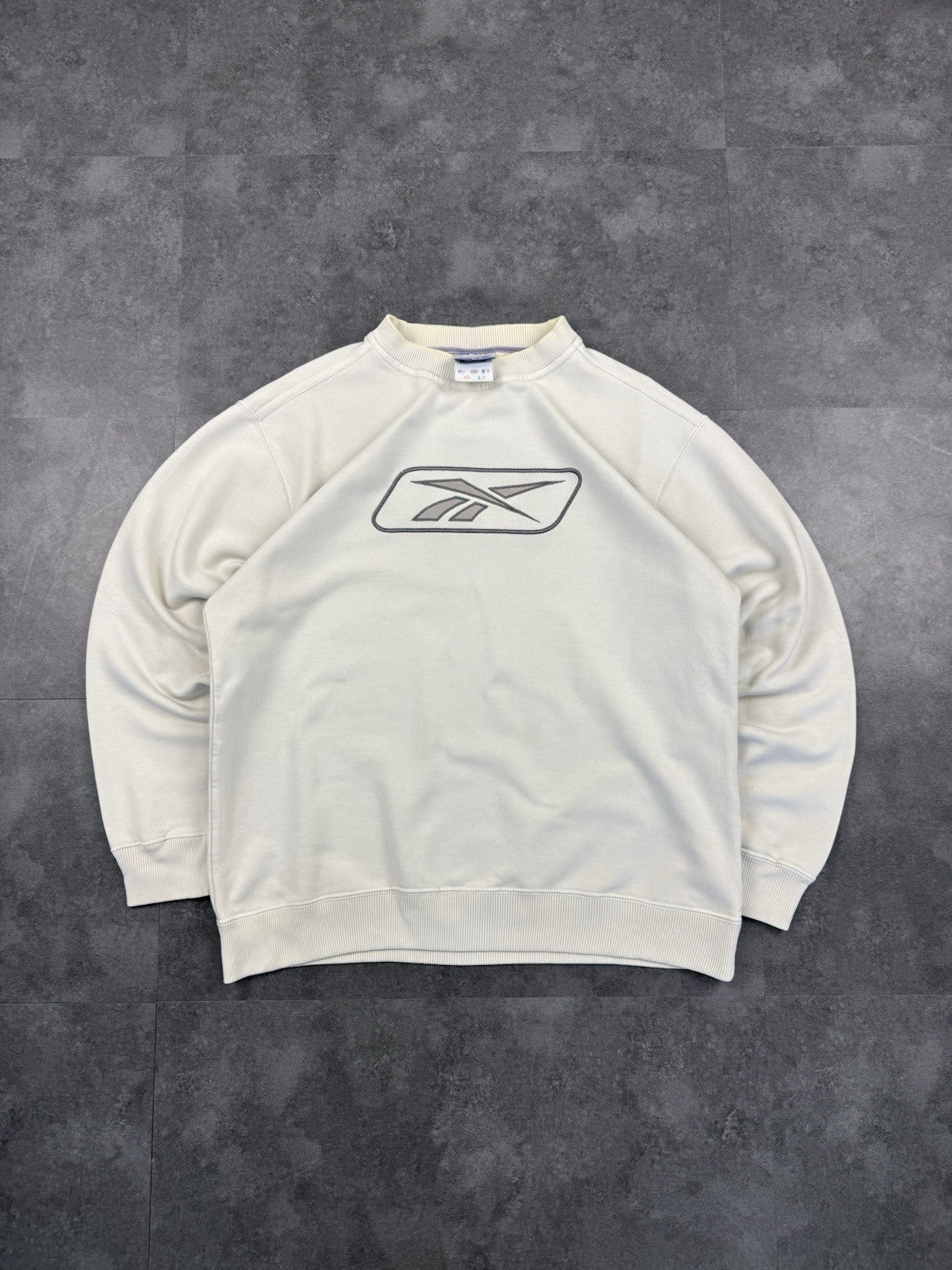 Vintage Reebok Sweatshirt Embroidered Logo Cream Y2k 90s Mens Size S
