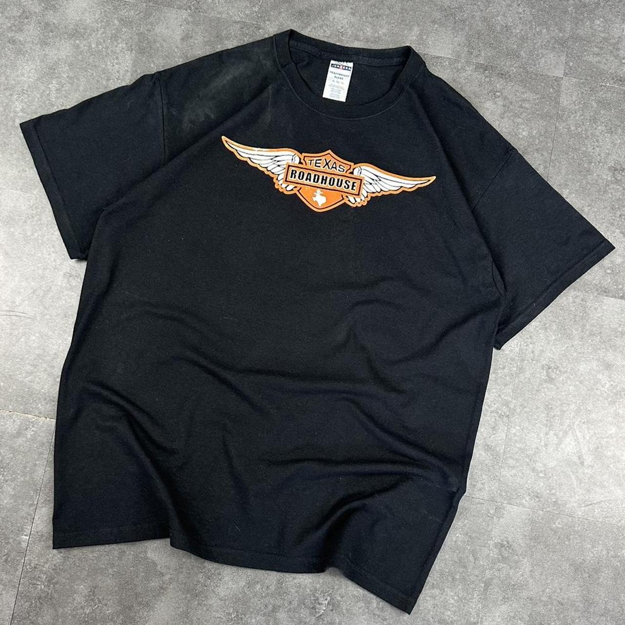 Texas Roadhouse Jerzees 2000s biker motorcycle USA Spellout graphic T shirt