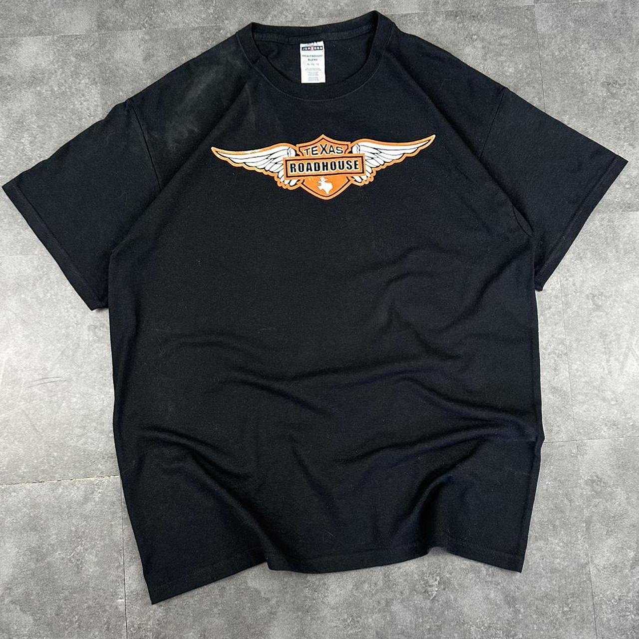 Texas Roadhouse Jerzees 2000s biker motorcycle USA Spellout graphic T shirt