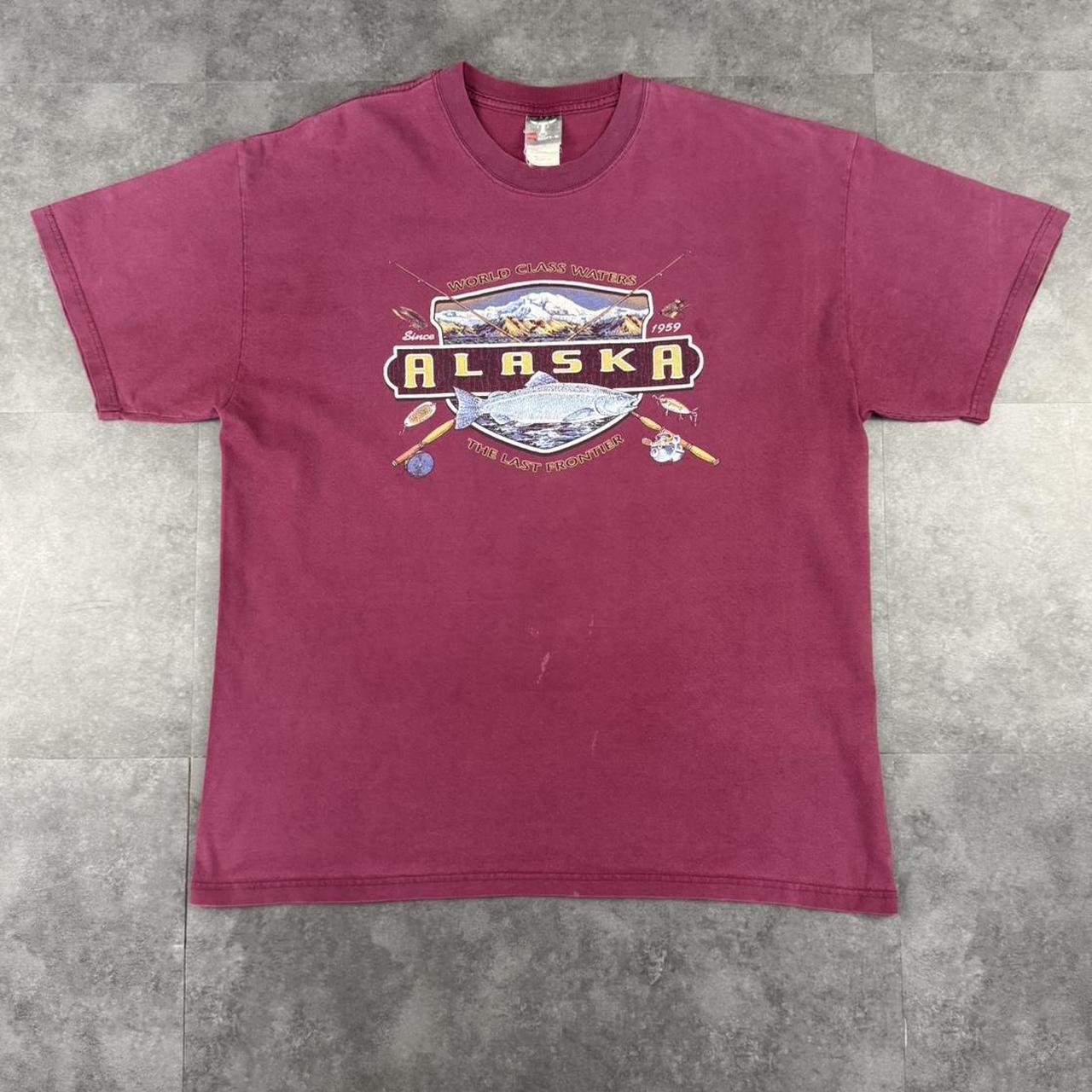 Hanes Beefy Alaska 2000s fishing graphic print T shirt