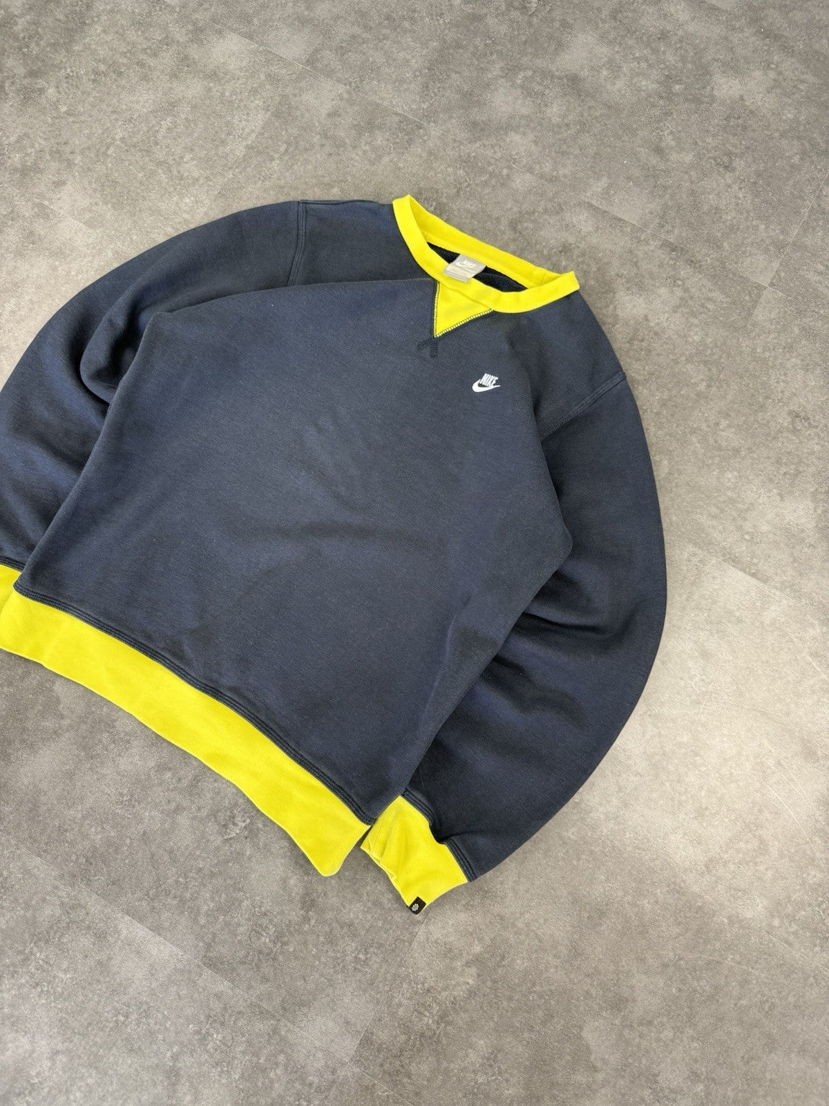 Vintage 2000s Nike Tick Sweatshirt Navy Blue & Yellow Pullover Retro Y2k Size S