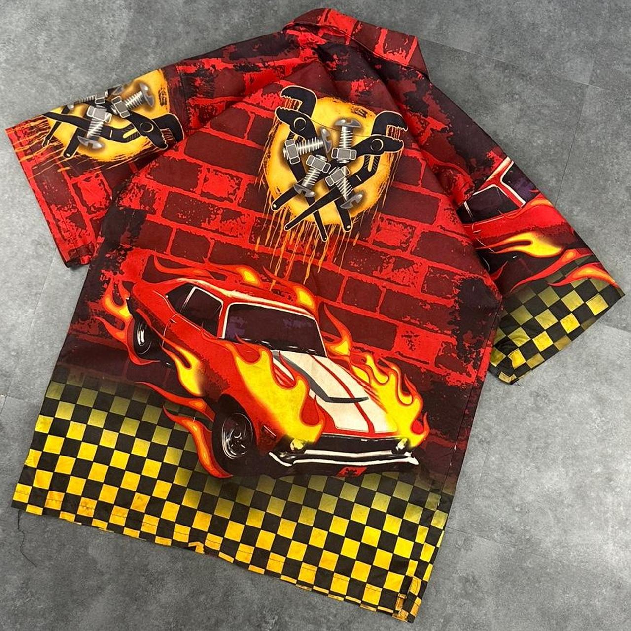 No Boundaries 2000s vintage 90s Y2K lightweight Summer racing button down bowling Shirt