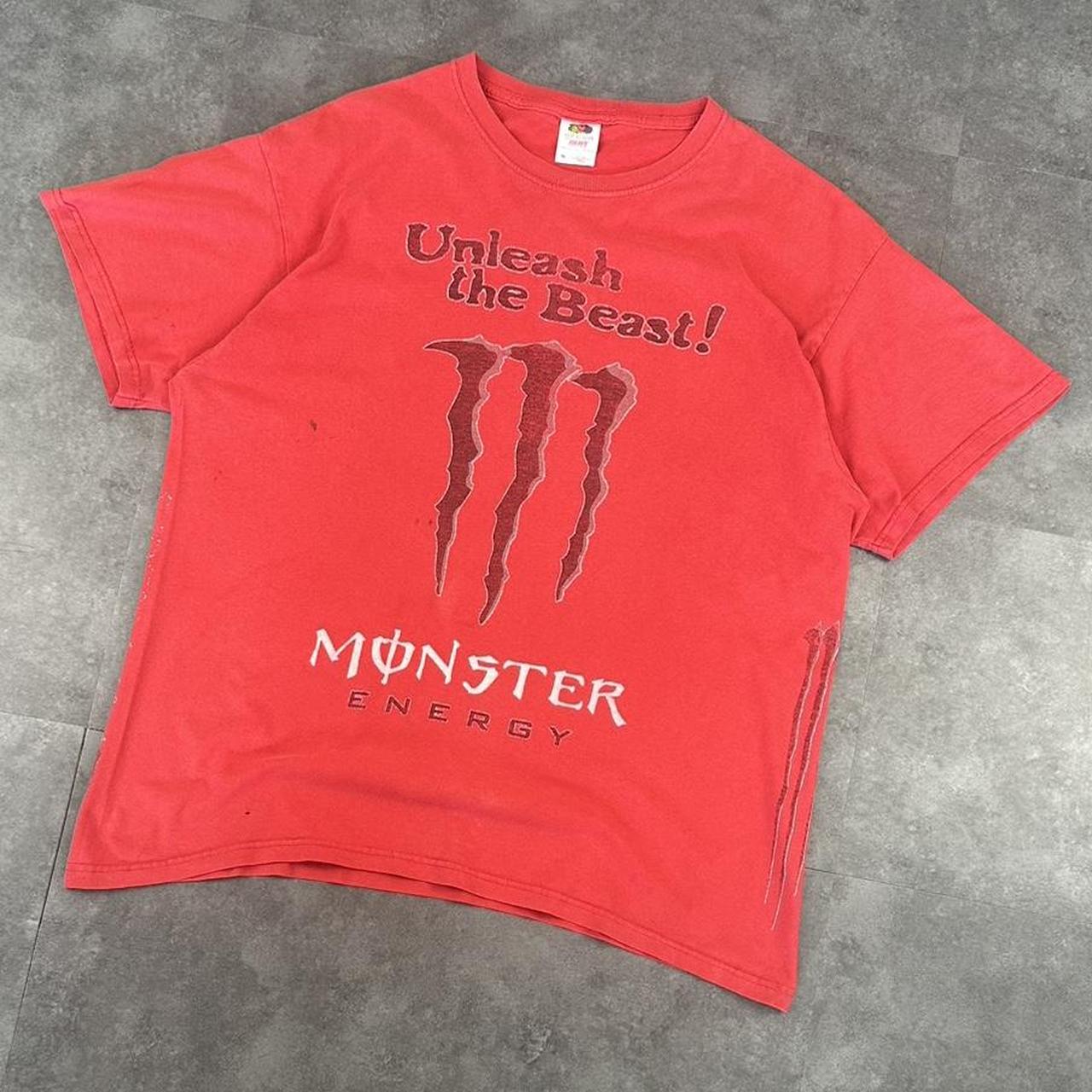 Fruit of The Loom x Monster Energy T 2000s Print Logo design graphic T shirt