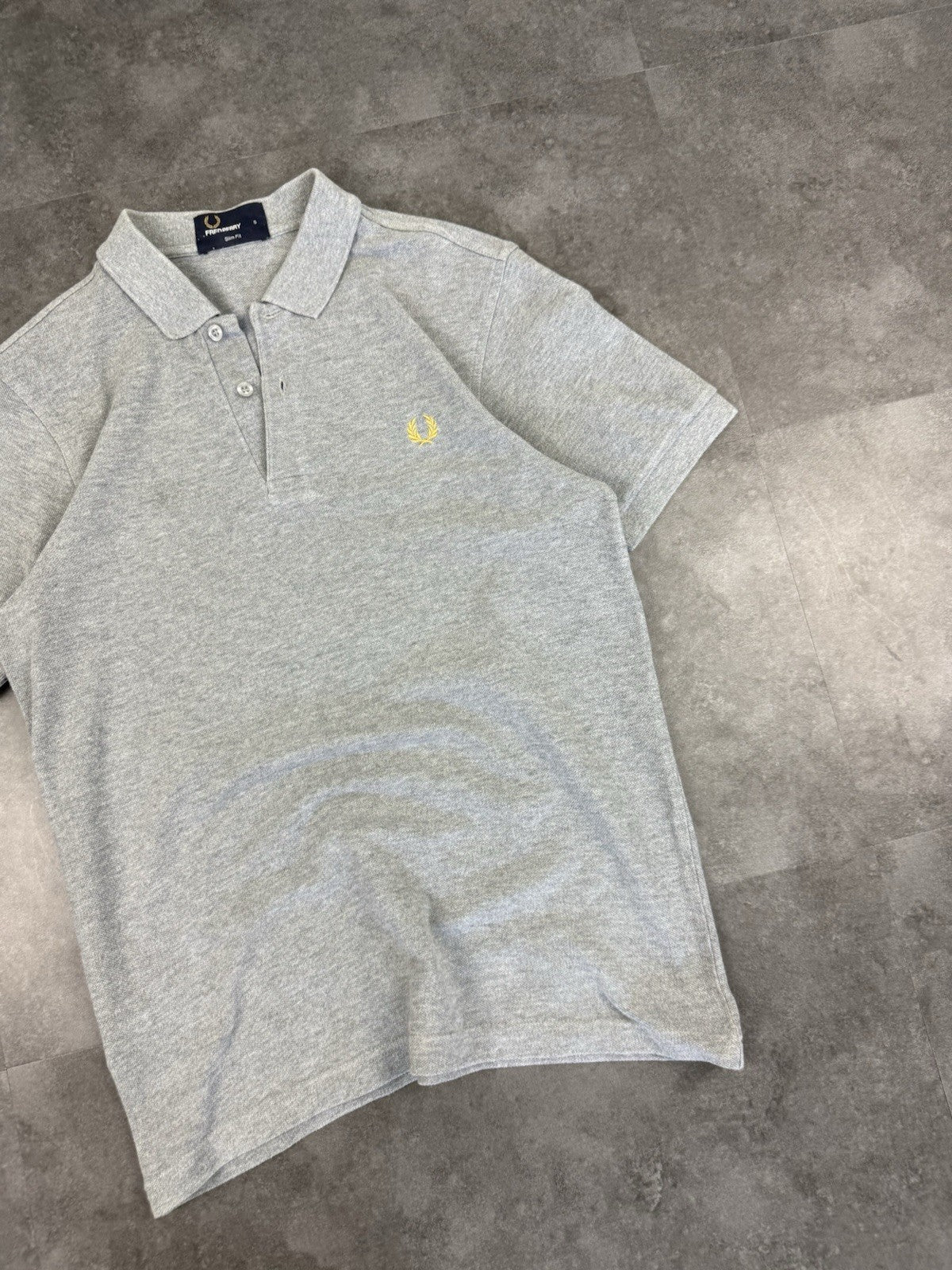 Fred Perry Polo Shirt Embroidered Crest Logo Grey Size S