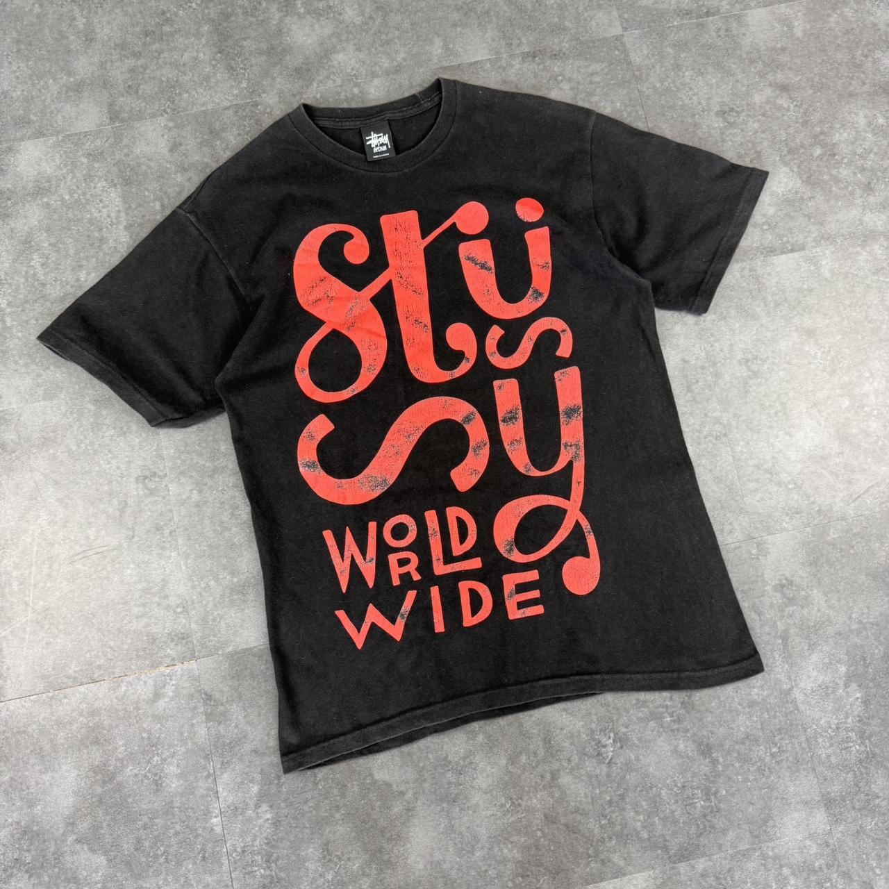 Stussy 2000s graphic print logo spellout T shirt