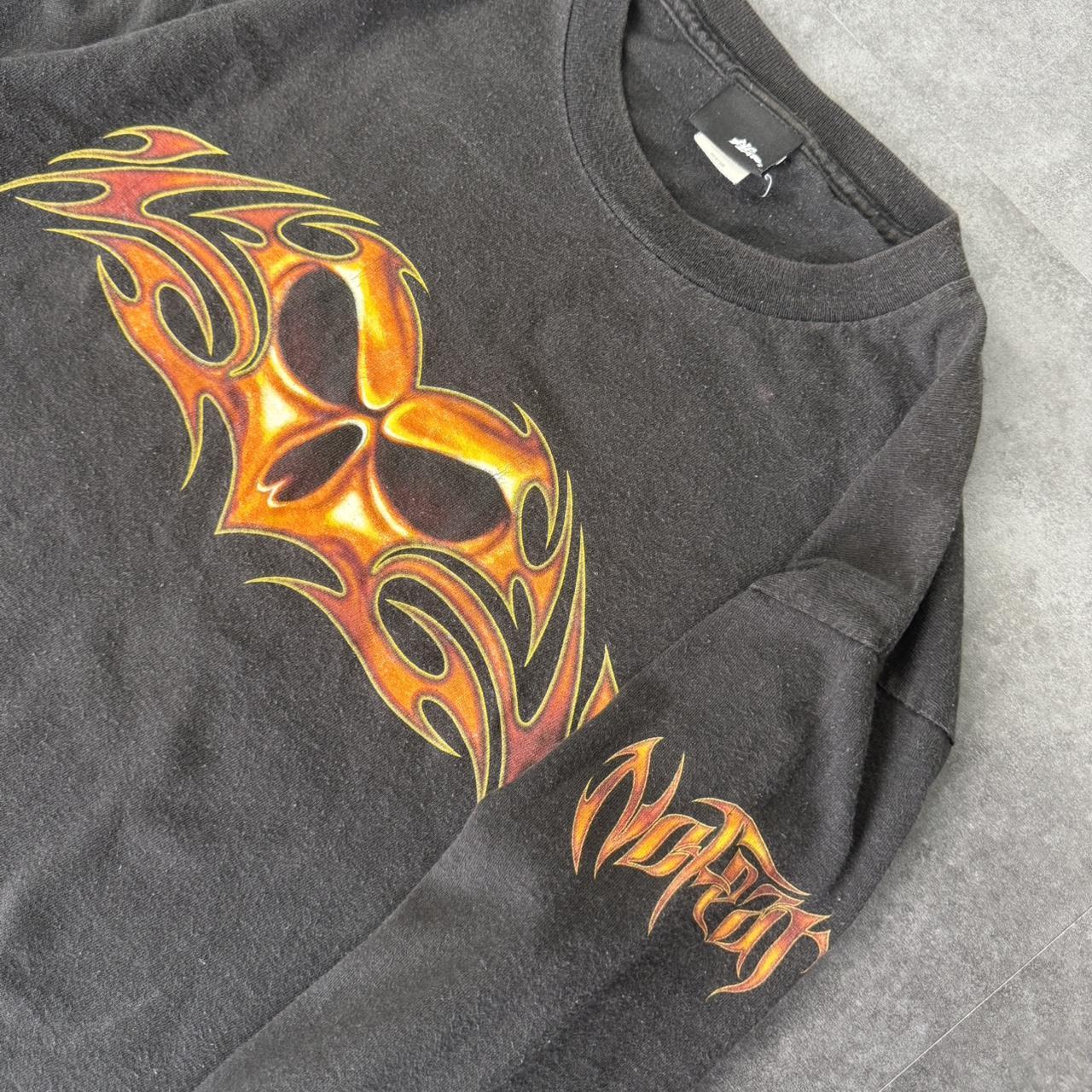 No Fear 2000s flaming skull long sleeve design graphic T shirt