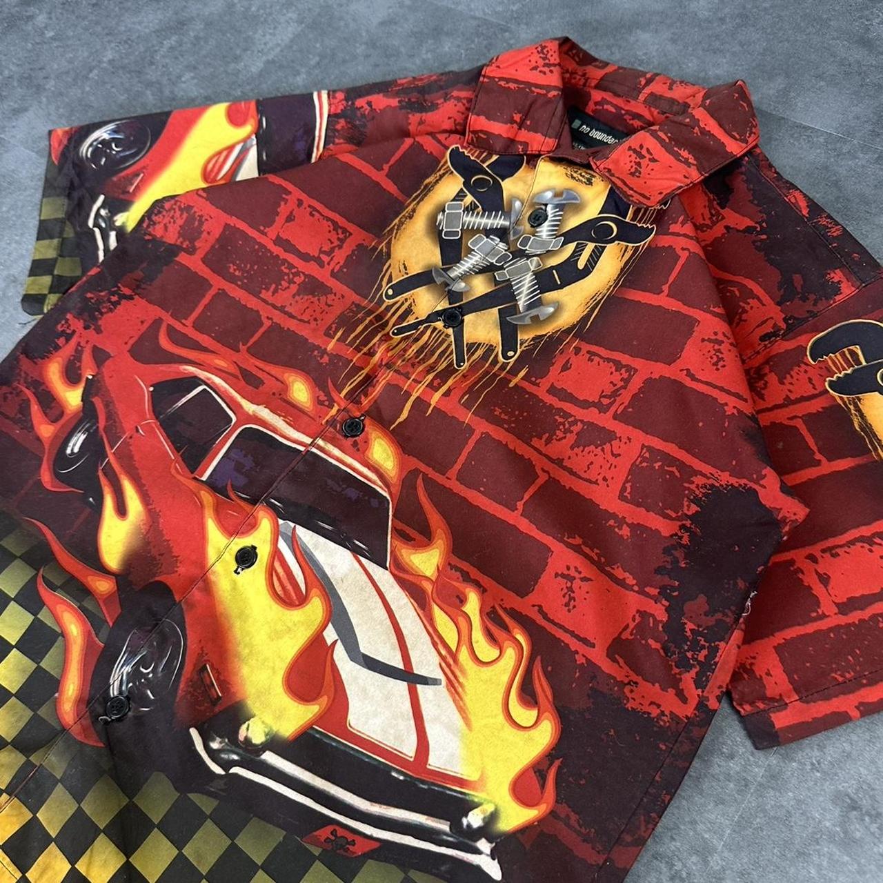 No Boundaries 2000s vintage 90s Y2K lightweight Summer racing button down bowling Shirt
