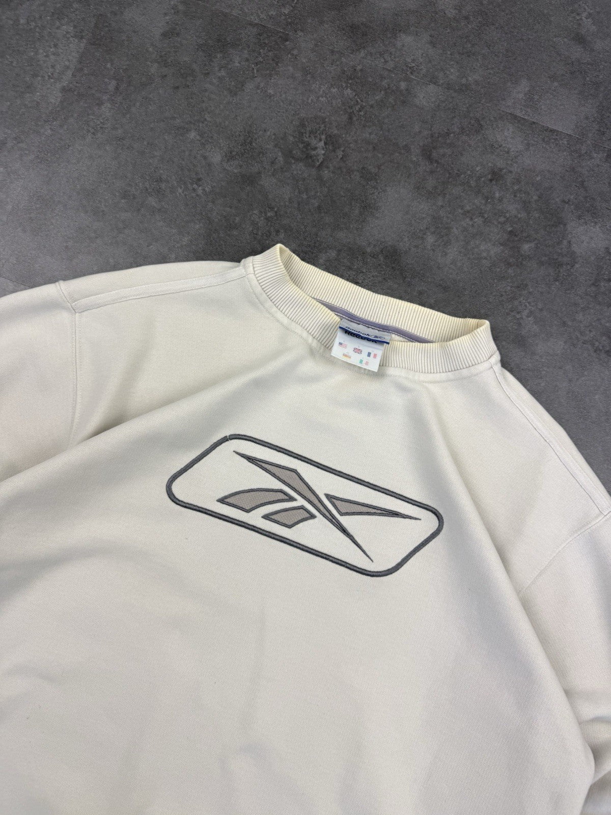Vintage Reebok Sweatshirt Embroidered Logo Cream Y2k 90s Mens Size S