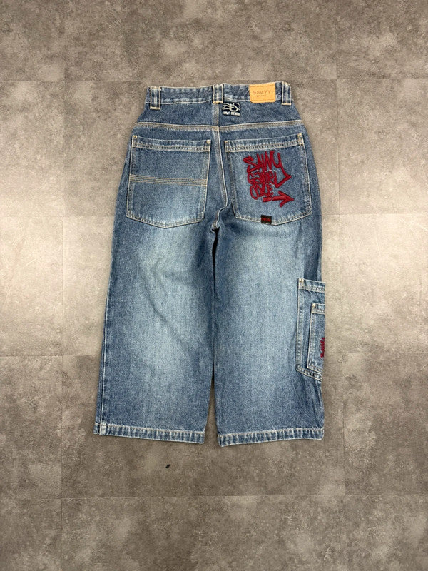 Savvy Denim 2000s Hiphop Graffiti Print Workwear Jorts cargo style Denim Shorts