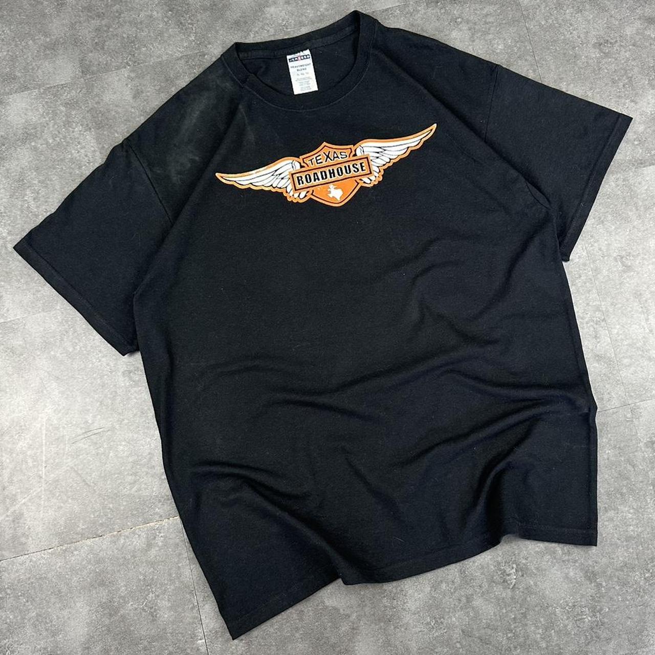 Texas Roadhouse Jerzees 2000s biker motorcycle USA Spellout graphic T shirt