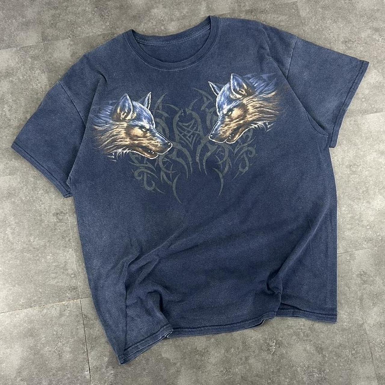 Wolf 2000s Tribal Wolf print graphic logo T shirt