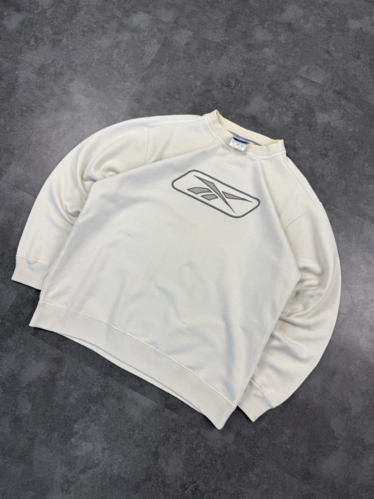 Vintage Reebok Sweatshirt Embroidered Logo Cream Y2k 90s Mens Size S