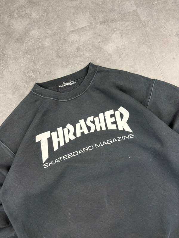 Thrasher 2000s Graphic Print Grunge Skateboarding Spellout Sweatshirt Black