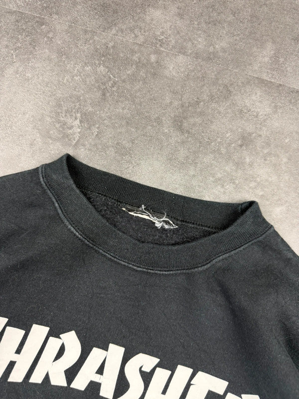 Thrasher 2000s Graphic Print Grunge Skateboarding Spellout Sweatshirt Black