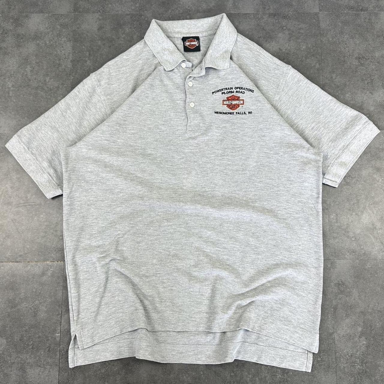 Harley Davidson 2000s biker motorcycle logo Spellout graphic collared T shirt