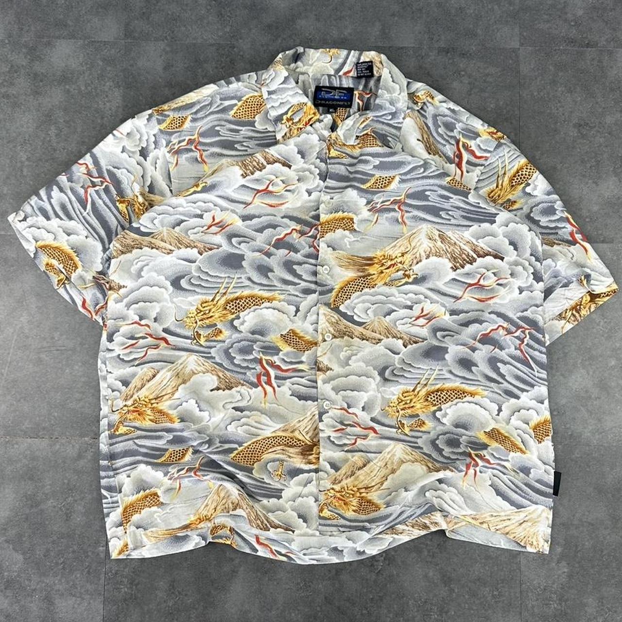 Dragonfly 2000s vintage 90s Y2K lightweight Summer racing button down bowling Shirt